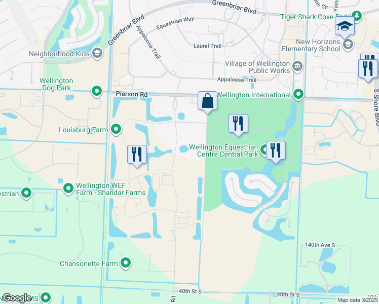 map of restaurants, bars, coffee shops, grocery stores, and more near 3256 Grand Prix Farms Road in Wellington