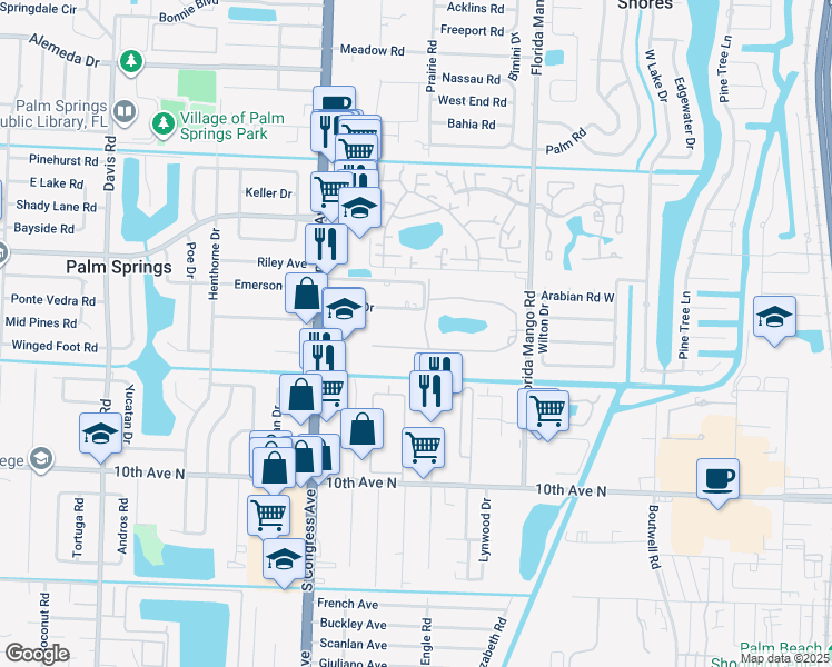 map of restaurants, bars, coffee shops, grocery stores, and more near 3001 Alice Drive in Palm Springs