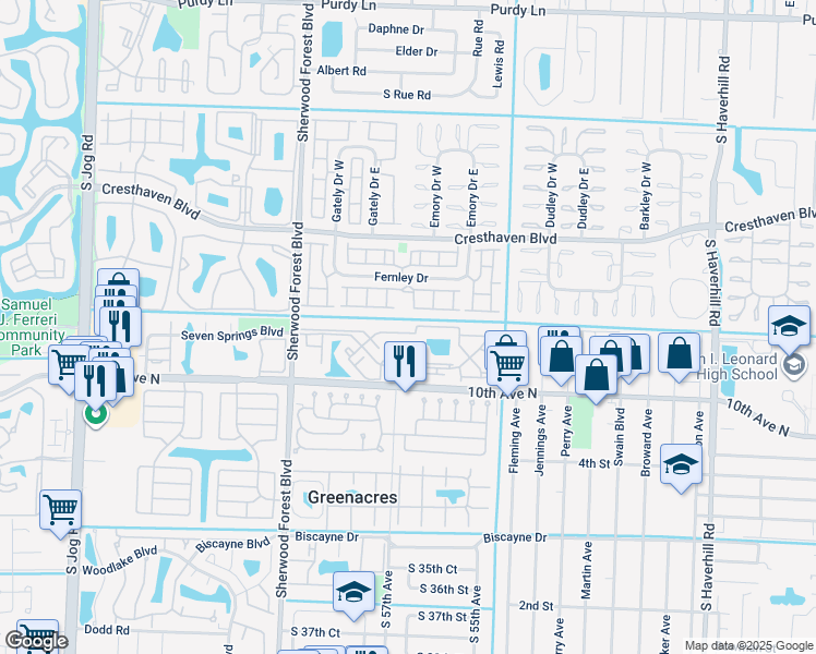 map of restaurants, bars, coffee shops, grocery stores, and more near 4701 Pier Drive in Greenacres