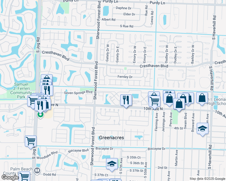 map of restaurants, bars, coffee shops, grocery stores, and more near 5108 Pier Drive in Greenacres