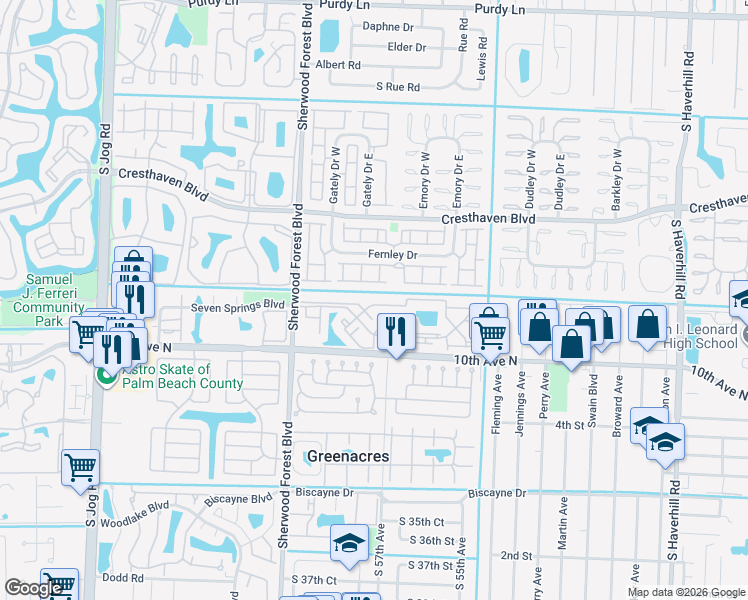 map of restaurants, bars, coffee shops, grocery stores, and more near 5108 Pier Drive in Greenacres