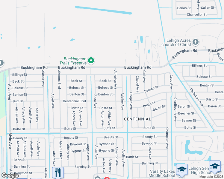 map of restaurants, bars, coffee shops, grocery stores, and more near 5318 Belrose Street in Lehigh Acres