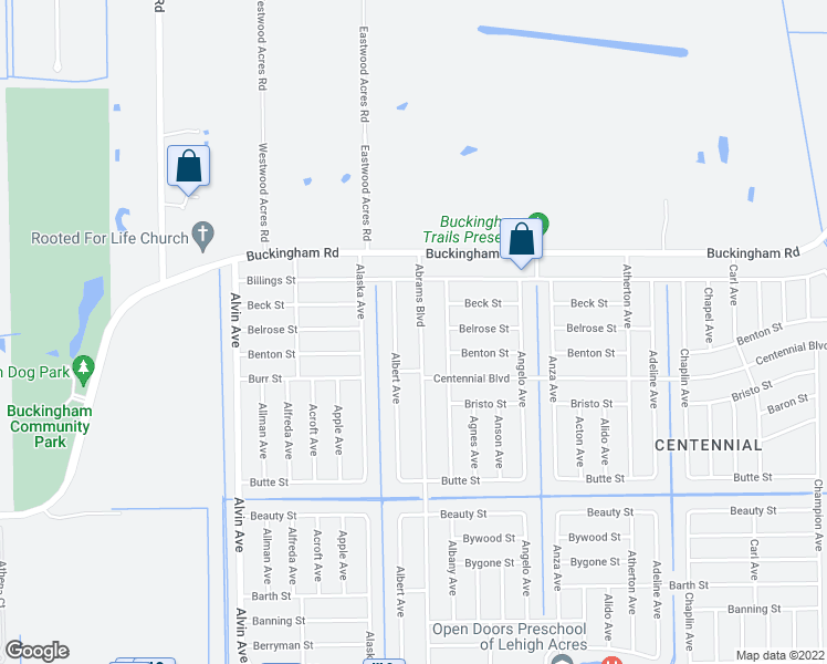 map of restaurants, bars, coffee shops, grocery stores, and more near 1120 Albert Avenue in Lehigh Acres