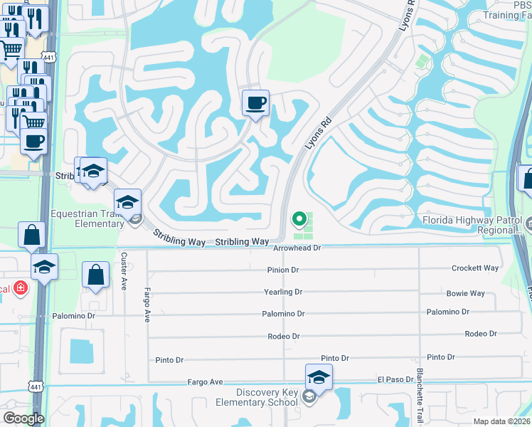 map of restaurants, bars, coffee shops, grocery stores, and more near 3165 Hamblin Way in Wellington