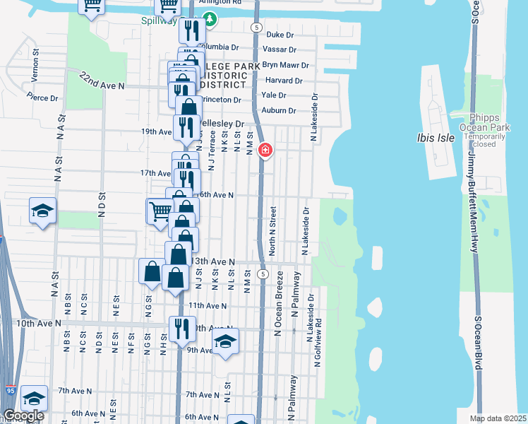 map of restaurants, bars, coffee shops, grocery stores, and more near 1514 North Federal Highway in Lake Worth