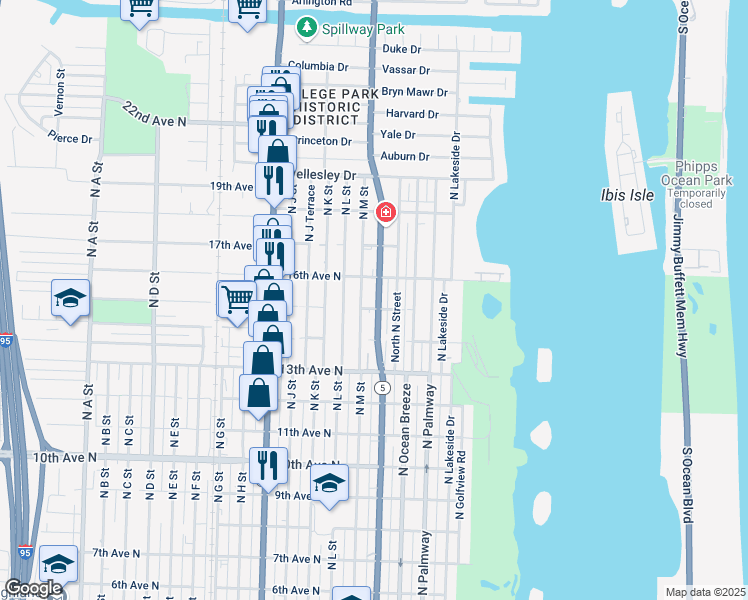 map of restaurants, bars, coffee shops, grocery stores, and more near 1514 North Federal Highway in Lake Worth