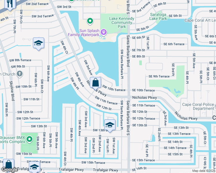 map of restaurants, bars, coffee shops, grocery stores, and more near 217 Southwest 10th Terrace in Cape Coral