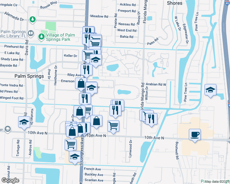 map of restaurants, bars, coffee shops, grocery stores, and more near 2668 Garden Drive North in Lake Worth