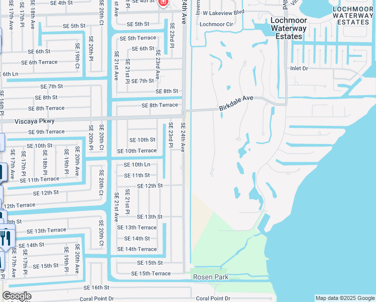 map of restaurants, bars, coffee shops, grocery stores, and more near 1001 Southeast 24th Avenue in Cape Coral