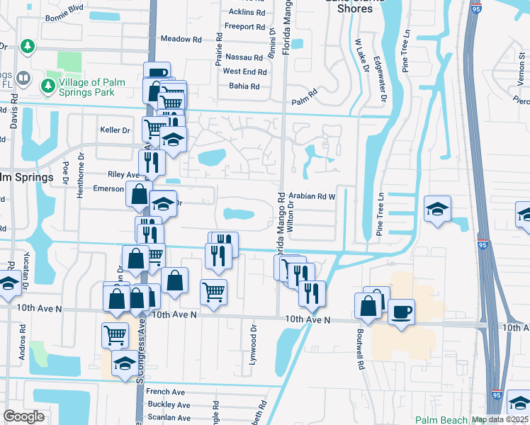 map of restaurants, bars, coffee shops, grocery stores, and more near 2616 Garden Drive North in Lake Worth