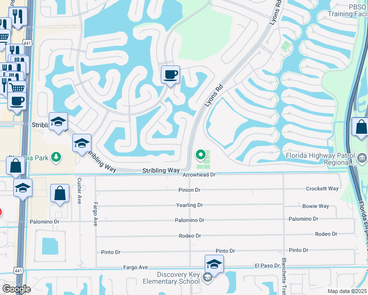 map of restaurants, bars, coffee shops, grocery stores, and more near 3094 Hartridge Terrace in Wellington