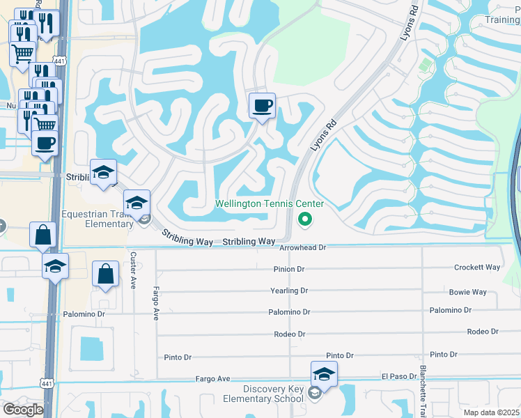 map of restaurants, bars, coffee shops, grocery stores, and more near 3165 Hamblin Way in Wellington