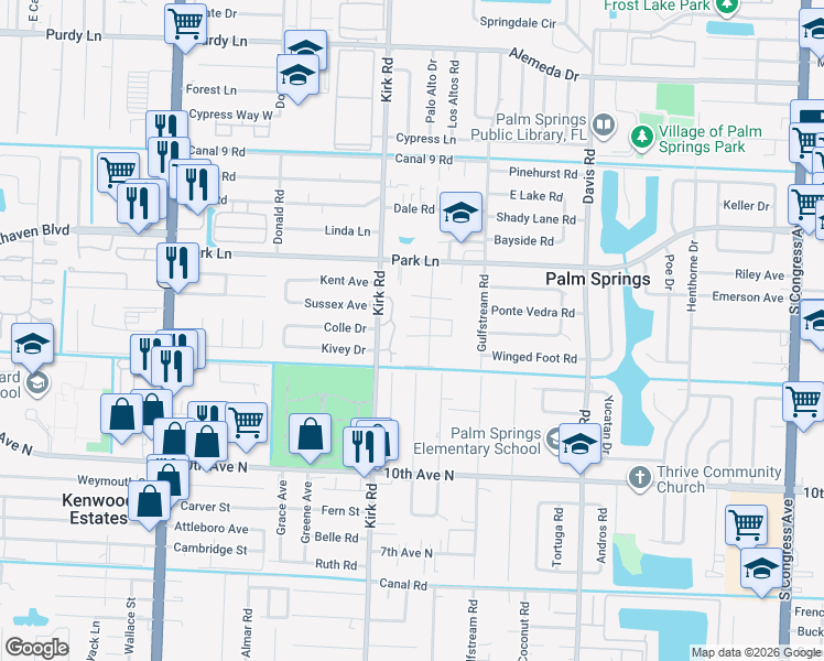 map of restaurants, bars, coffee shops, grocery stores, and more near 3221 John's Place in Palm Springs