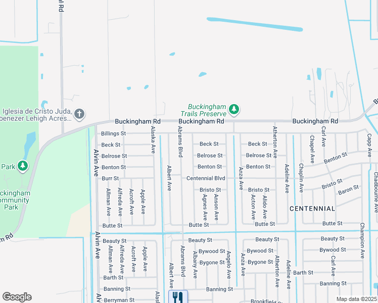map of restaurants, bars, coffee shops, grocery stores, and more near 1125 Albany Avenue in Lehigh Acres