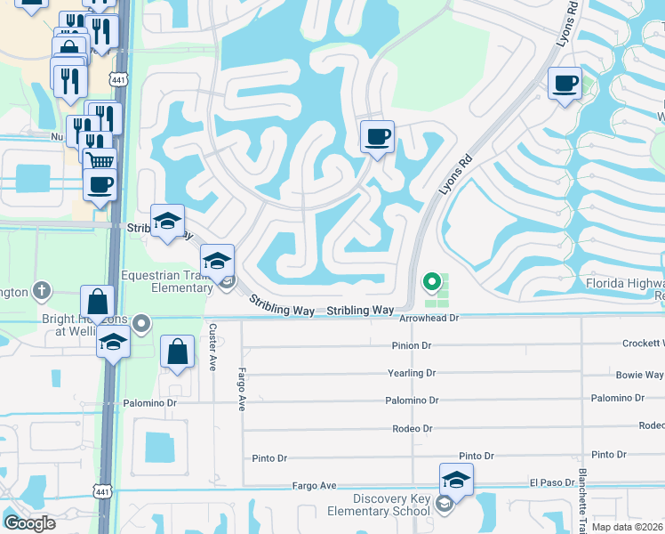 map of restaurants, bars, coffee shops, grocery stores, and more near 3105 Hamblin Way in Wellington