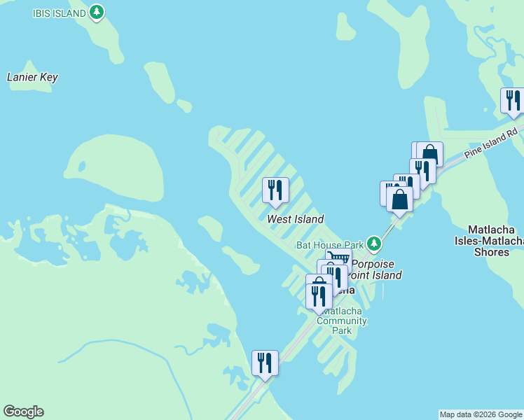 map of restaurants, bars, coffee shops, grocery stores, and more near 2837 Bruce Street in Matlacha