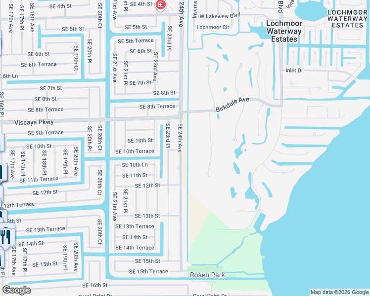 map of restaurants, bars, coffee shops, grocery stores, and more near 1001 Southeast 24th Avenue in Cape Coral