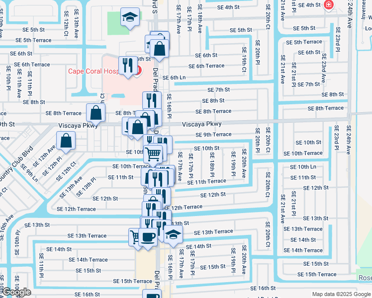 map of restaurants, bars, coffee shops, grocery stores, and more near 1710 Southeast 10th Street in Cape Coral