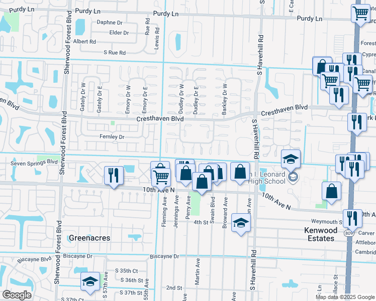 map of restaurants, bars, coffee shops, grocery stores, and more near 2981 Crosley Dr W in West Palm Beach