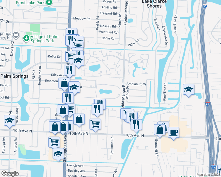 map of restaurants, bars, coffee shops, grocery stores, and more near 2616 Garden Drive North in Lake Worth