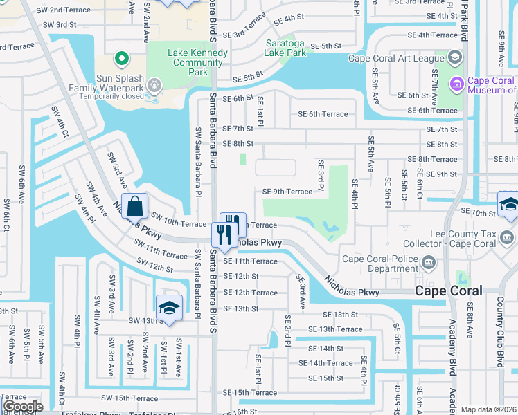 map of restaurants, bars, coffee shops, grocery stores, and more near 930 Southeast 1st Place in Cape Coral