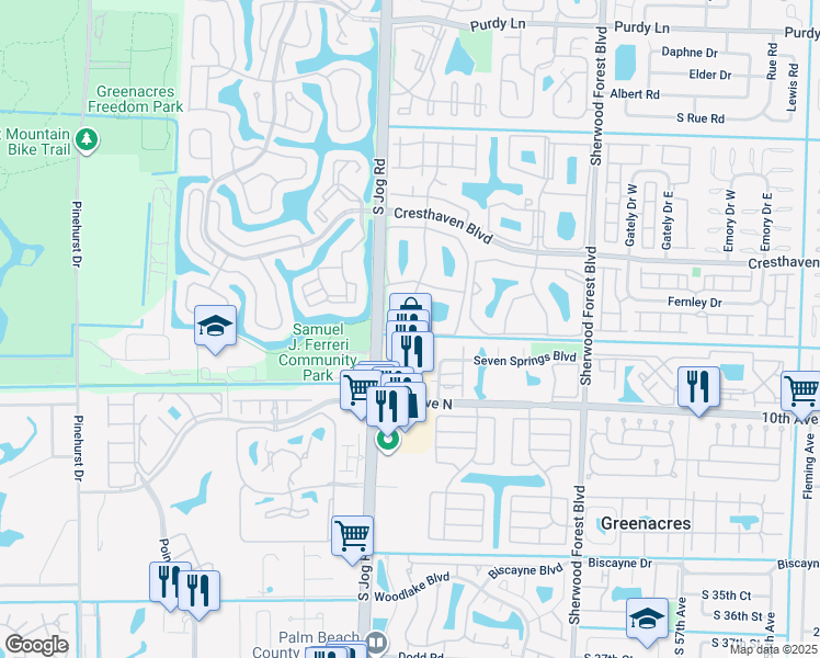 map of restaurants, bars, coffee shops, grocery stores, and more near 2910 Jog Road in Greenacres
