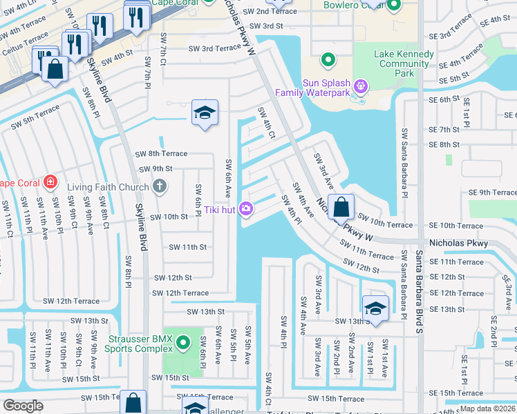 map of restaurants, bars, coffee shops, grocery stores, and more near 440 Southwest 9th Street in Cape Coral