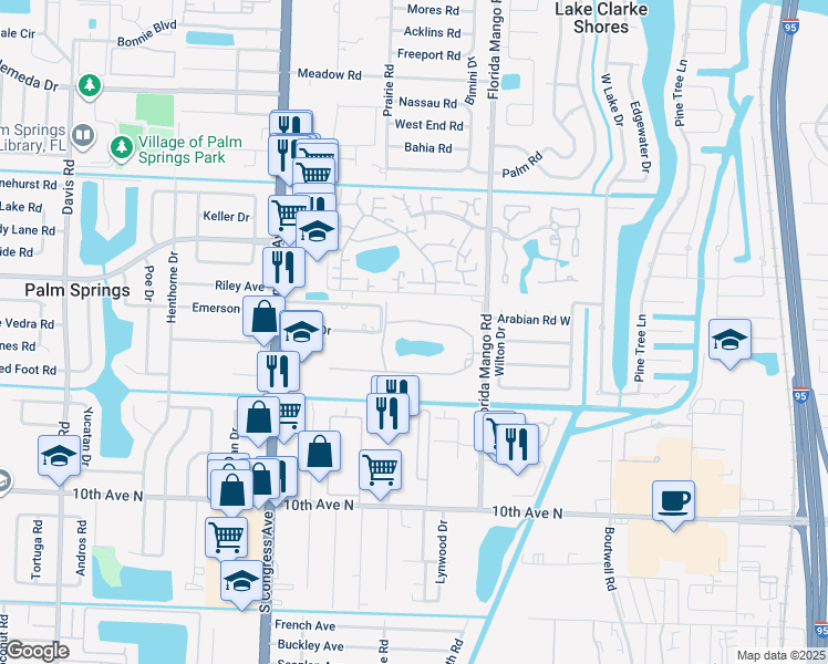 map of restaurants, bars, coffee shops, grocery stores, and more near 2668 Garden Drive North in Lake Worth