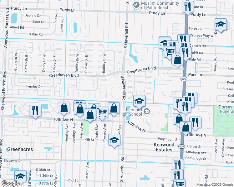 map of restaurants, bars, coffee shops, grocery stores, and more near 2939 Haverhill Road in West Palm Beach