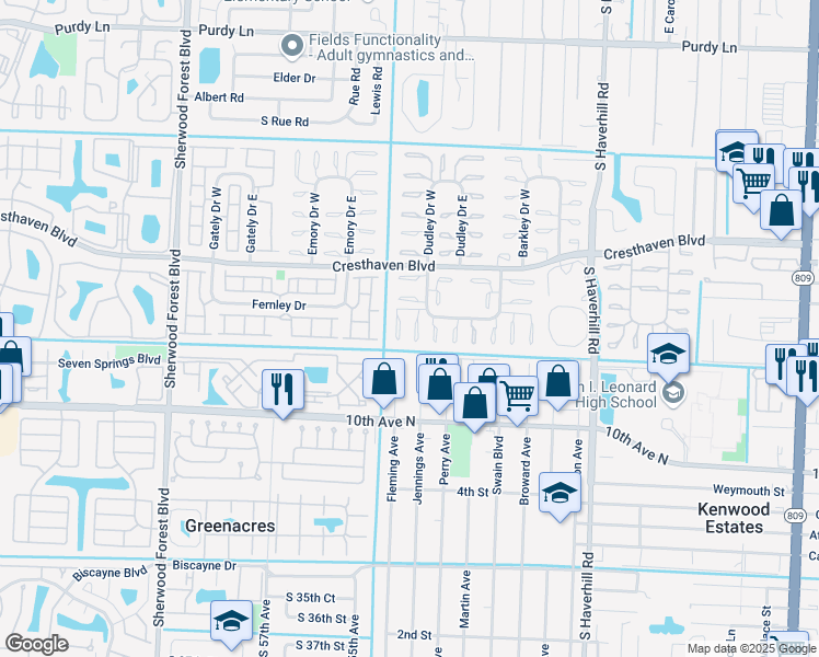 map of restaurants, bars, coffee shops, grocery stores, and more near 2921 Crosley Drive West in West Palm Beach