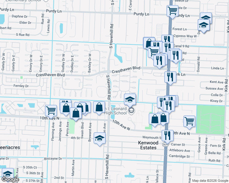 map of restaurants, bars, coffee shops, grocery stores, and more near 2929 Haverhill Road in West Palm Beach