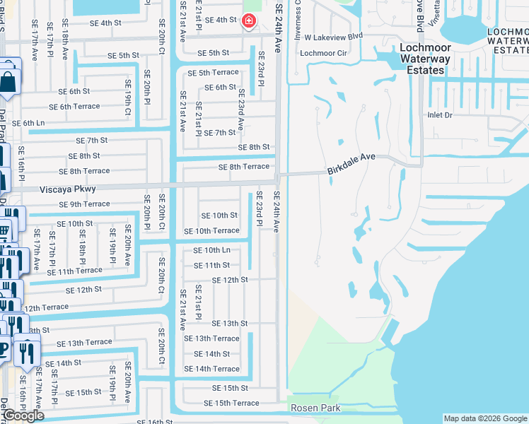 map of restaurants, bars, coffee shops, grocery stores, and more near 918 Southeast 23rd Place in Cape Coral