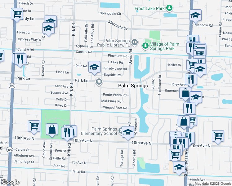 map of restaurants, bars, coffee shops, grocery stores, and more near 329 Cavalier Road in Palm Springs
