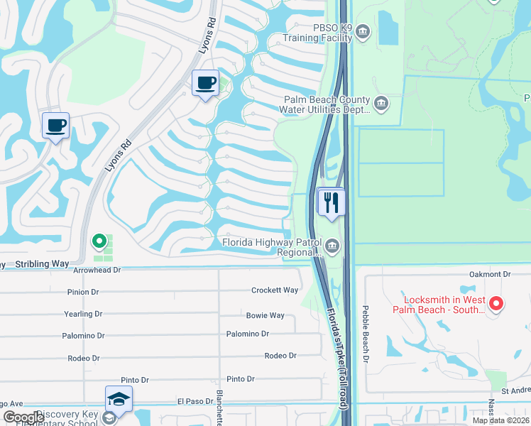 map of restaurants, bars, coffee shops, grocery stores, and more near 8349 Saint Johns Court in Wellington