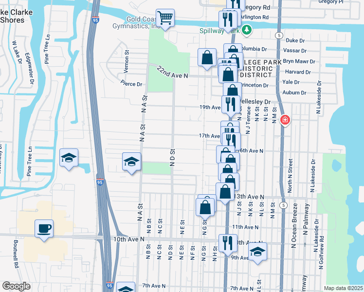map of restaurants, bars, coffee shops, grocery stores, and more near 1247 17th Avenue North in Lake Worth