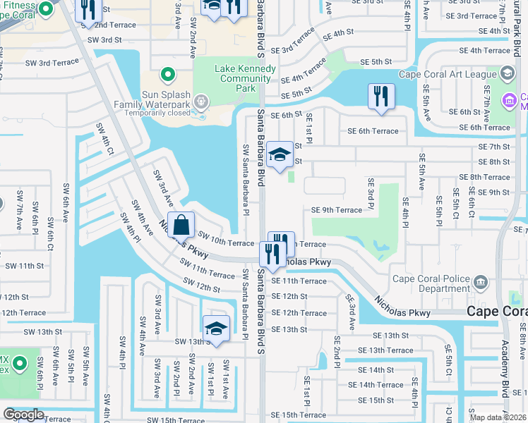 map of restaurants, bars, coffee shops, grocery stores, and more near 915 Santa Barbara Boulevard in Cape Coral