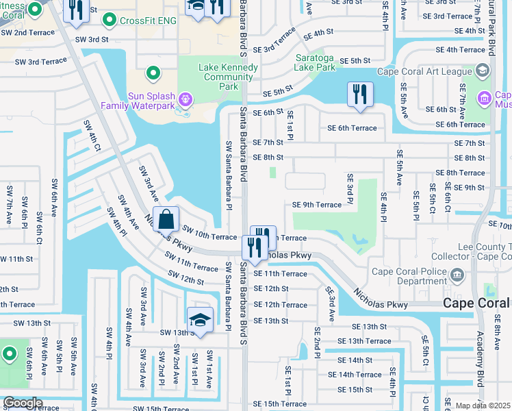 map of restaurants, bars, coffee shops, grocery stores, and more near 911 Santa Barbara Boulevard in Cape Coral