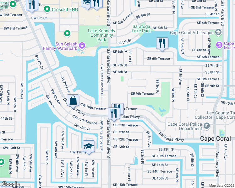 map of restaurants, bars, coffee shops, grocery stores, and more near 911 Santa Barbara Boulevard in Cape Coral