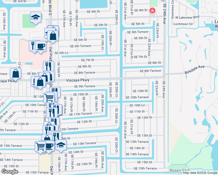 map of restaurants, bars, coffee shops, grocery stores, and more near 2007 Southeast 9th Terrace in Cape Coral