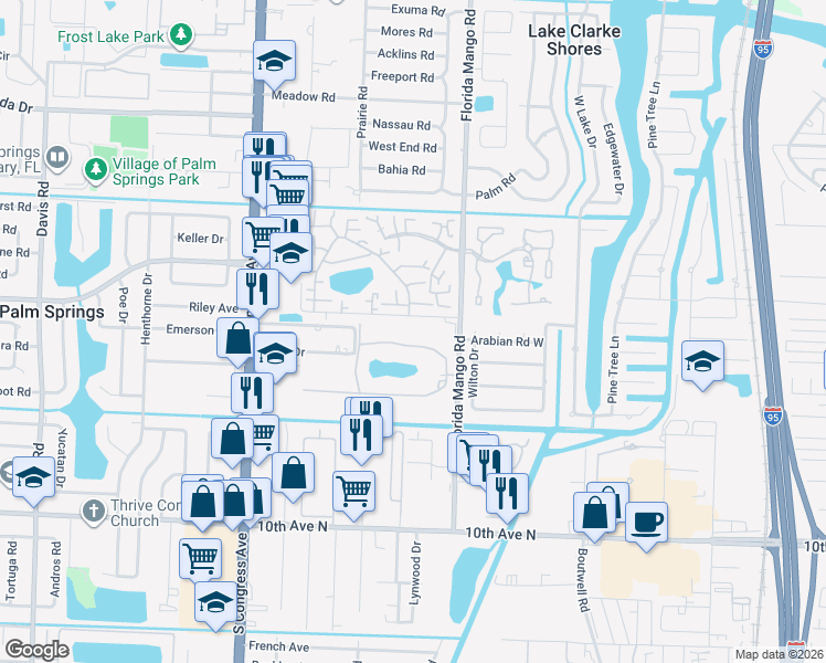 map of restaurants, bars, coffee shops, grocery stores, and more near 2615 Garden Drive North in Lake Worth Beach