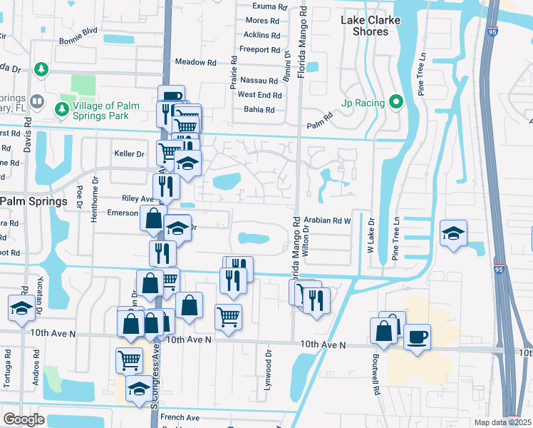 map of restaurants, bars, coffee shops, grocery stores, and more near 2615 Garden Drive North in Lake Worth