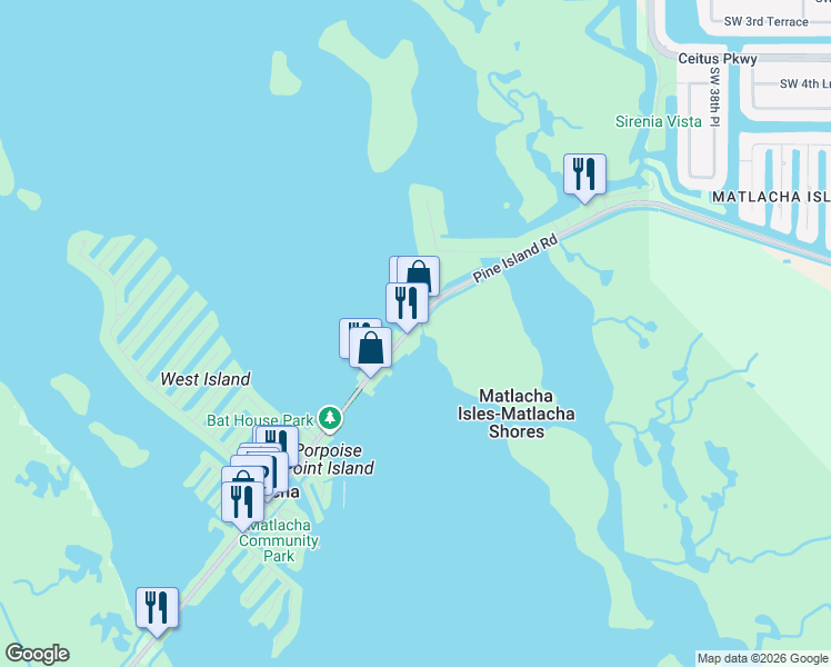 map of restaurants, bars, coffee shops, grocery stores, and more near 4134 Pine Island Road Northwest in Matlacha