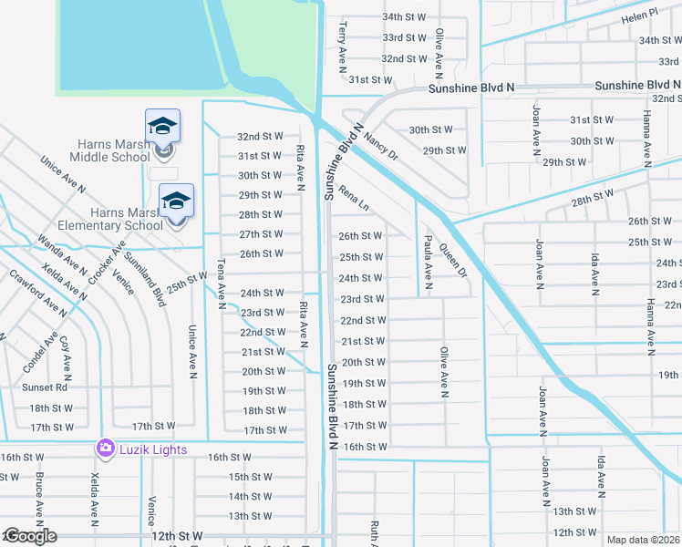 map of restaurants, bars, coffee shops, grocery stores, and more near 3316 24th Street West in Lehigh Acres