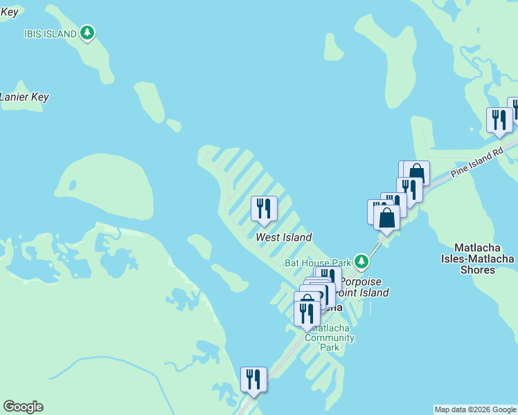 map of restaurants, bars, coffee shops, grocery stores, and more near 2725 Bruce Street in Matlacha