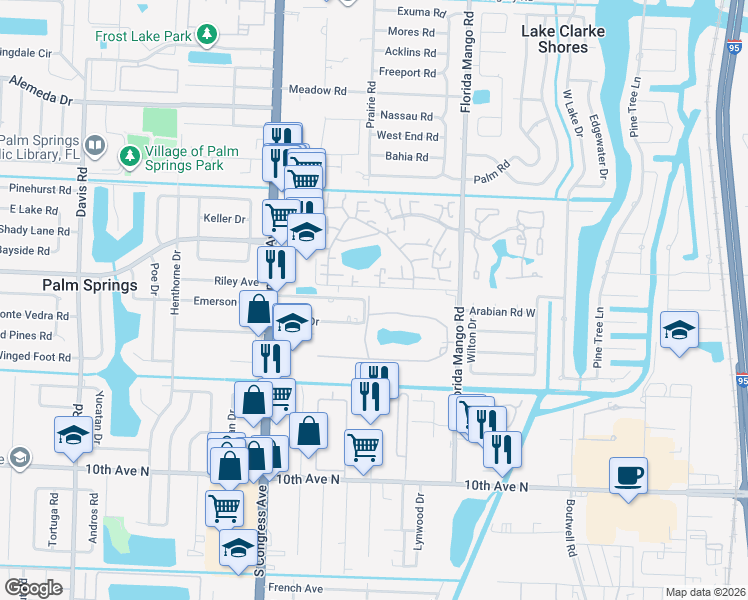map of restaurants, bars, coffee shops, grocery stores, and more near 2687 Garden Drive North in Lake Worth