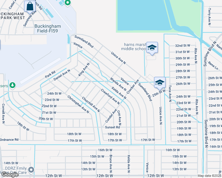 map of restaurants, bars, coffee shops, grocery stores, and more near 2012 Xelda Avenue North in Lehigh Acres
