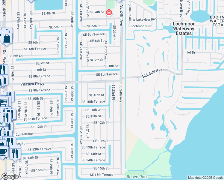 map of restaurants, bars, coffee shops, grocery stores, and more near 918 Southeast 23rd Place in Cape Coral