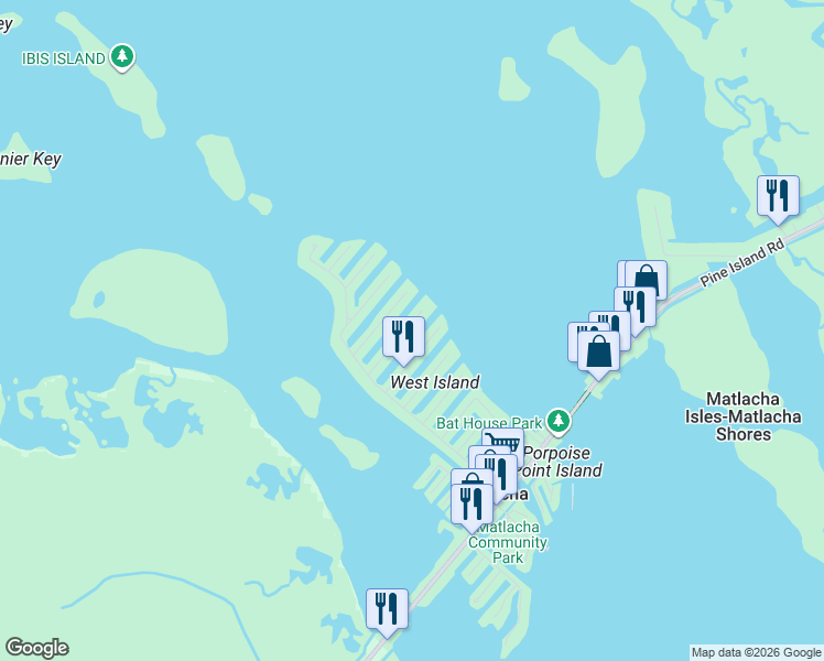 map of restaurants, bars, coffee shops, grocery stores, and more near 2725 Bruce Street in Matlacha