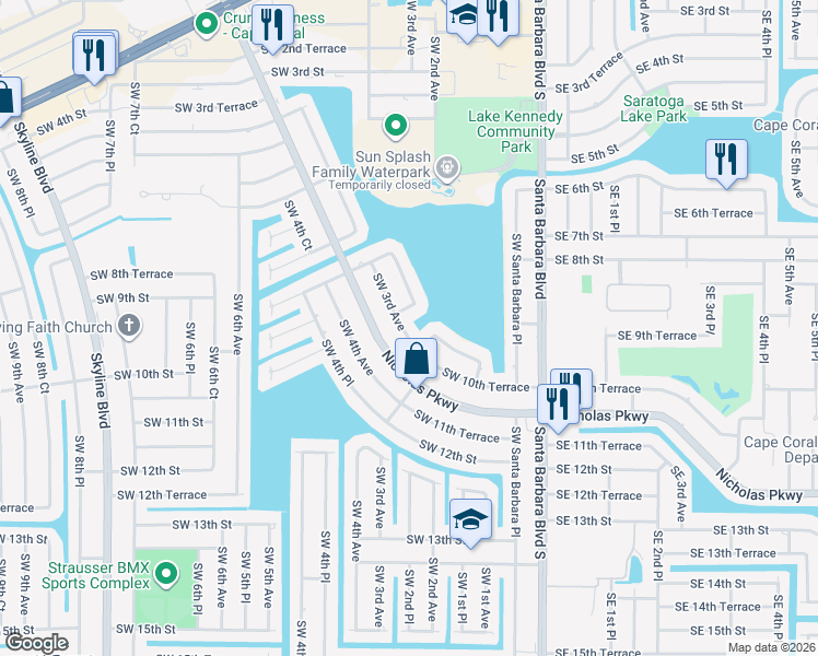 map of restaurants, bars, coffee shops, grocery stores, and more near 911 Southwest 3rd Avenue in Cape Coral