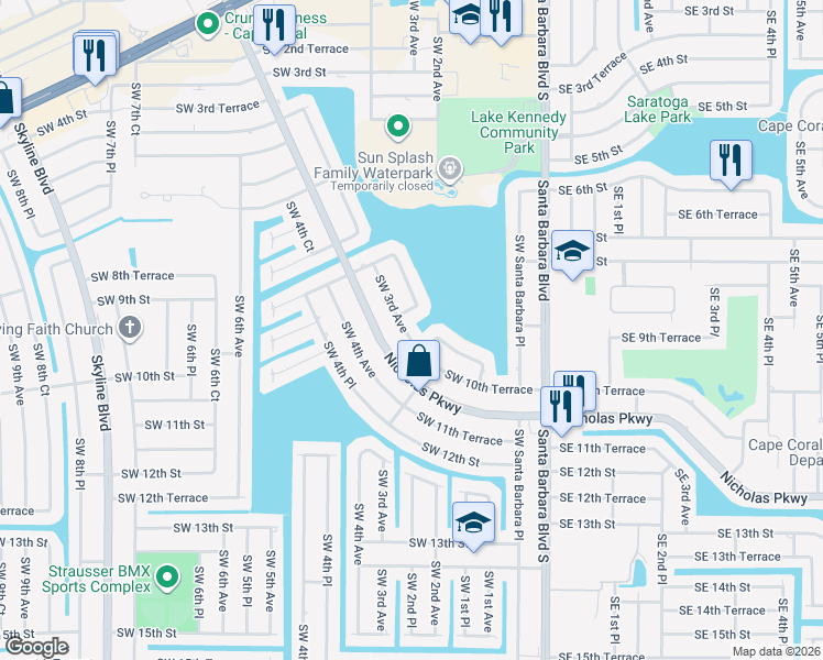 map of restaurants, bars, coffee shops, grocery stores, and more near 911 Southwest 3rd Avenue in Cape Coral